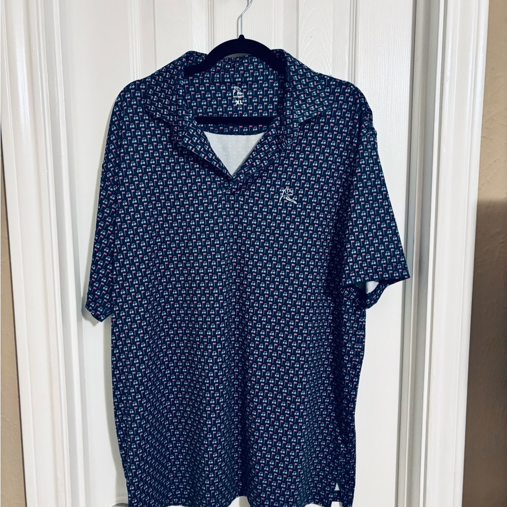 Rhoback Navy and White Patterned Polo Shirt